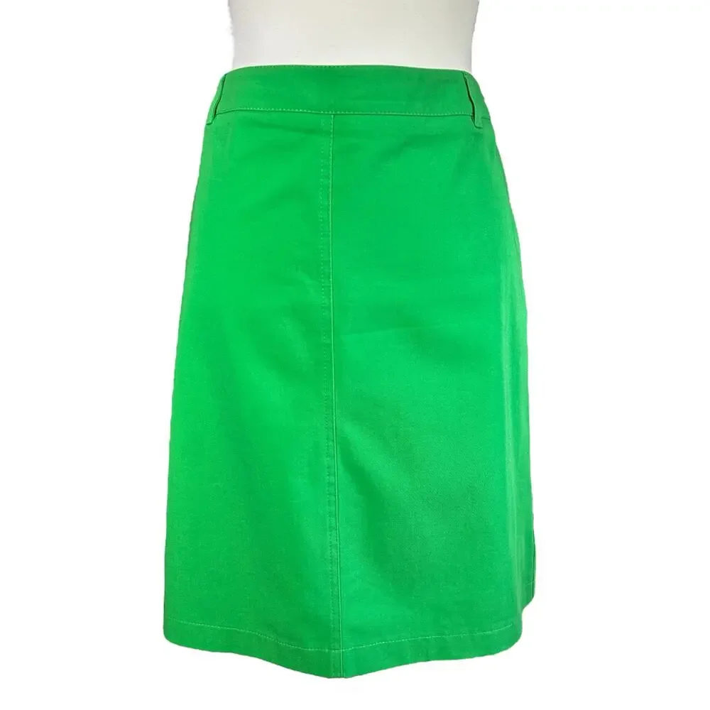 Adrienne Vittadini Classico Skirt Size 10 Kelly Green A Line Side Zip Back Slit
